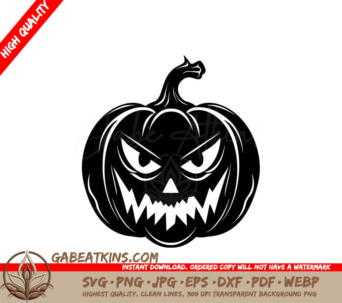 A Black And White Silhouette Of An Angry Halloween Pumpkin