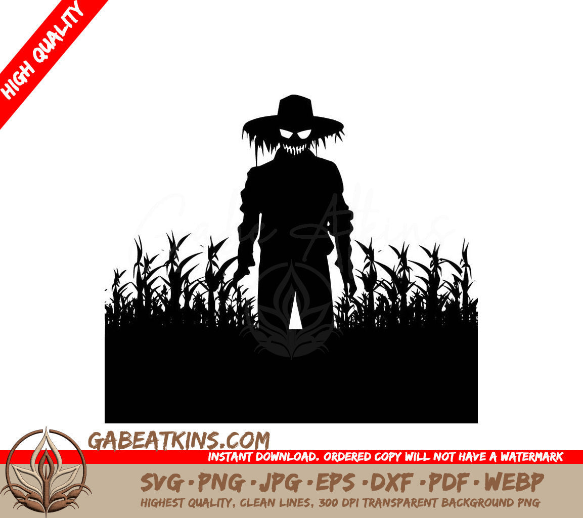 A Silhouette Of A Scarecrow In A Field Of Corn