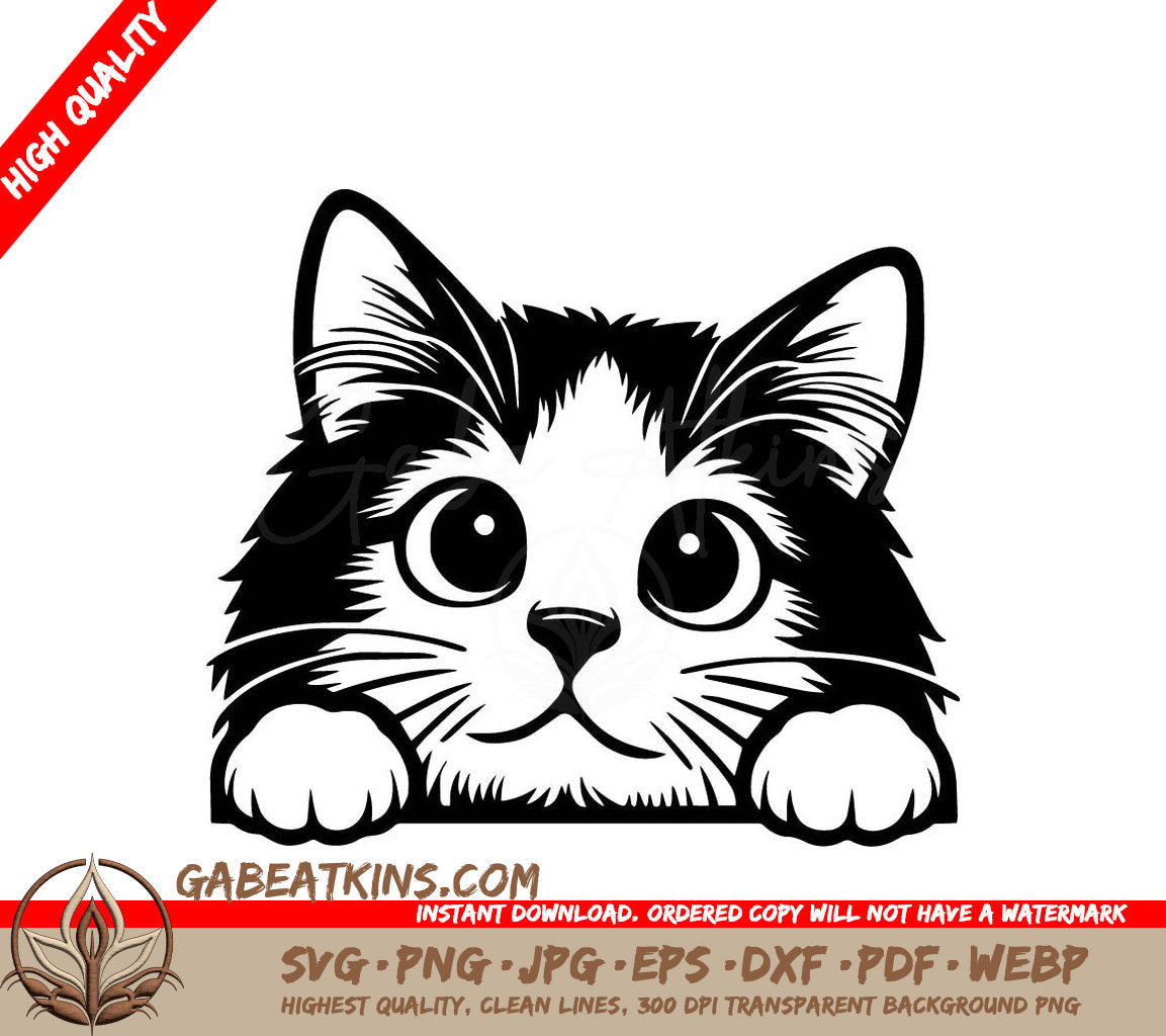  A Cat Peeking Over A Wall SVG - Crouching Cat Gaze SVG