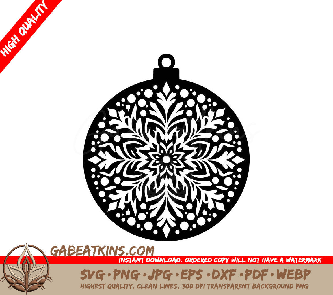 A Black And White Christmas Ornament With A Snowflake Design SVG - Crystal Snowflake Ornament SVG