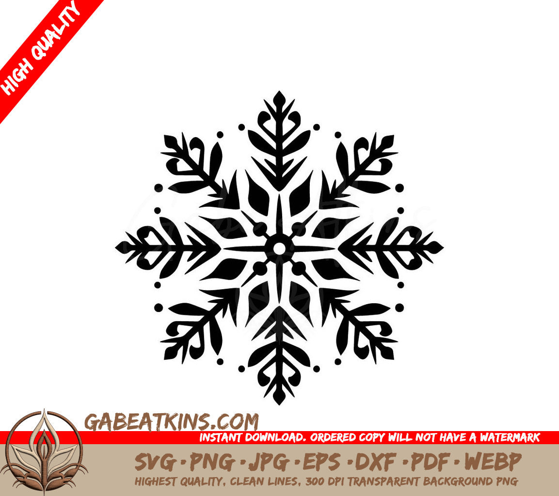 A Black And White Snowflake With Leaves And Arrows SVG - Crystal Snowflake SVG