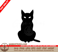 A Black Silhouette Of A Cat With A White Background SVG - Cuddly Companion SVG