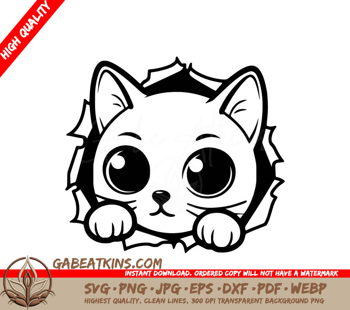  A Cat Peeking Out Of A Hole SVG - Curious Breakout Cat SVG