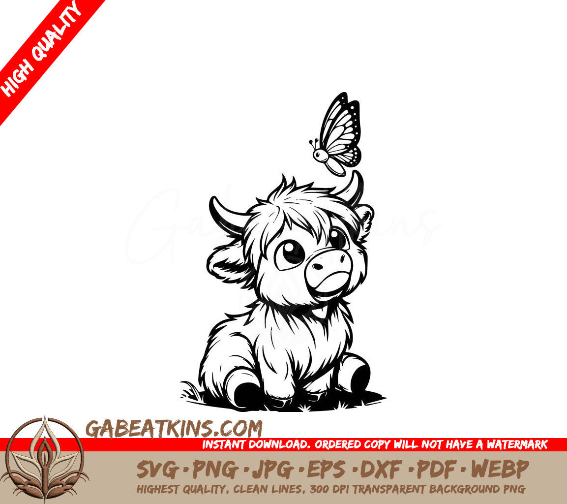 Curious Calf with Butterfly SVG -  A Cow With A Butterfly On Its Head