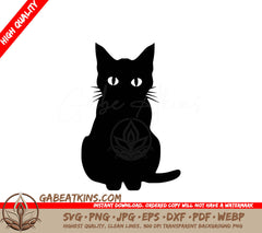 A Silhouette Of A Black Cat With White Eyes SVG - Curious Cat SVG