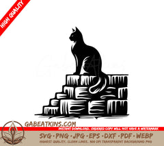  A Cat Sitting On A Pile Of Books SVG - Curious Cat Observer SVG