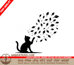  A Cat Playing With Leaves SVG - Curious Cat Watching Leaves SVG