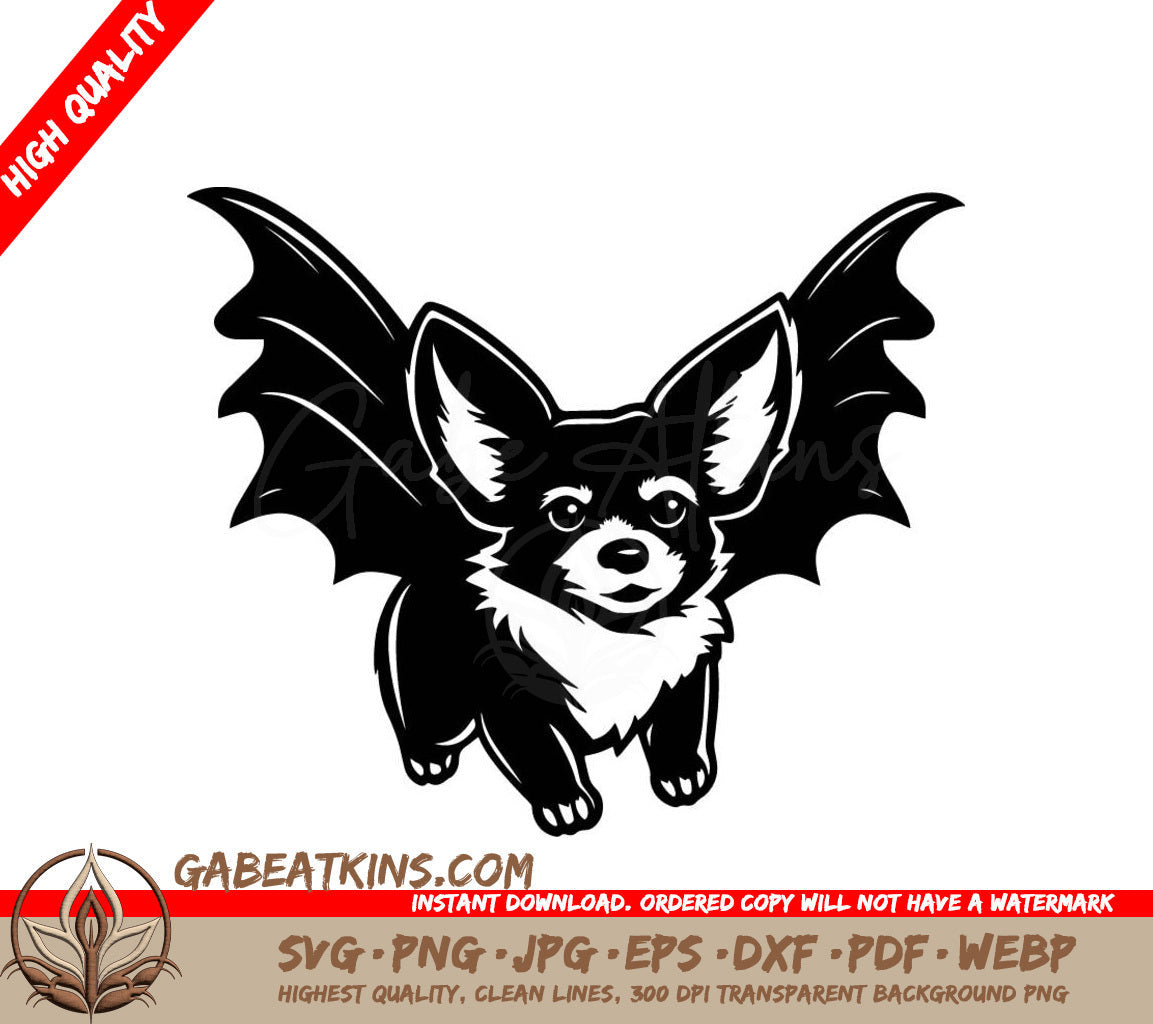 A Black And White Drawing Of A Chihuahua With Bat Wings