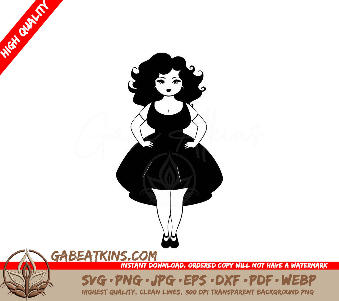 Curvy Couture Plus Size Woman in Black Dress SVG -  Drawing SVG