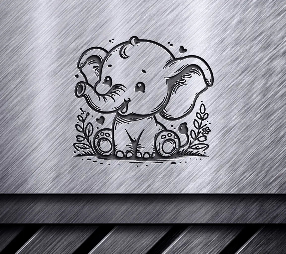 Cute Baby Elephant Coloring Page SVG -  Outline Illustration SVG