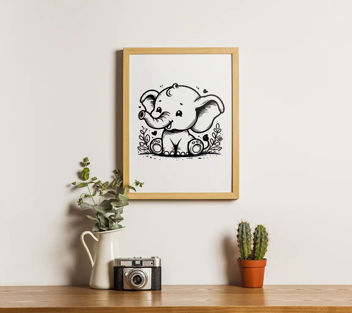 Cute Baby Elephant Coloring Page SVG -  Outline Illustration SVG