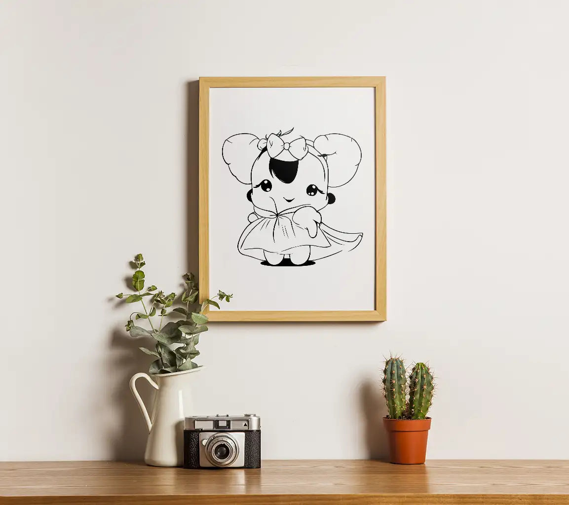 Cute Baby Elephant in Dress & Bow SVG -  Girl Drawing SVG