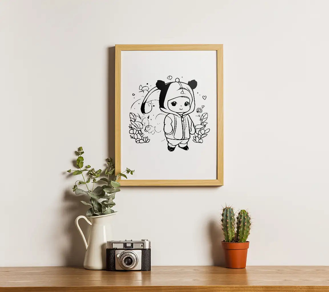 Cute Baby Panda & Astronaut Coloring Page SVG SVG