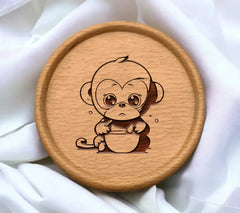 Cute Cartoon Monkey Holding Milk Bowl SVG -  Drawing SVG