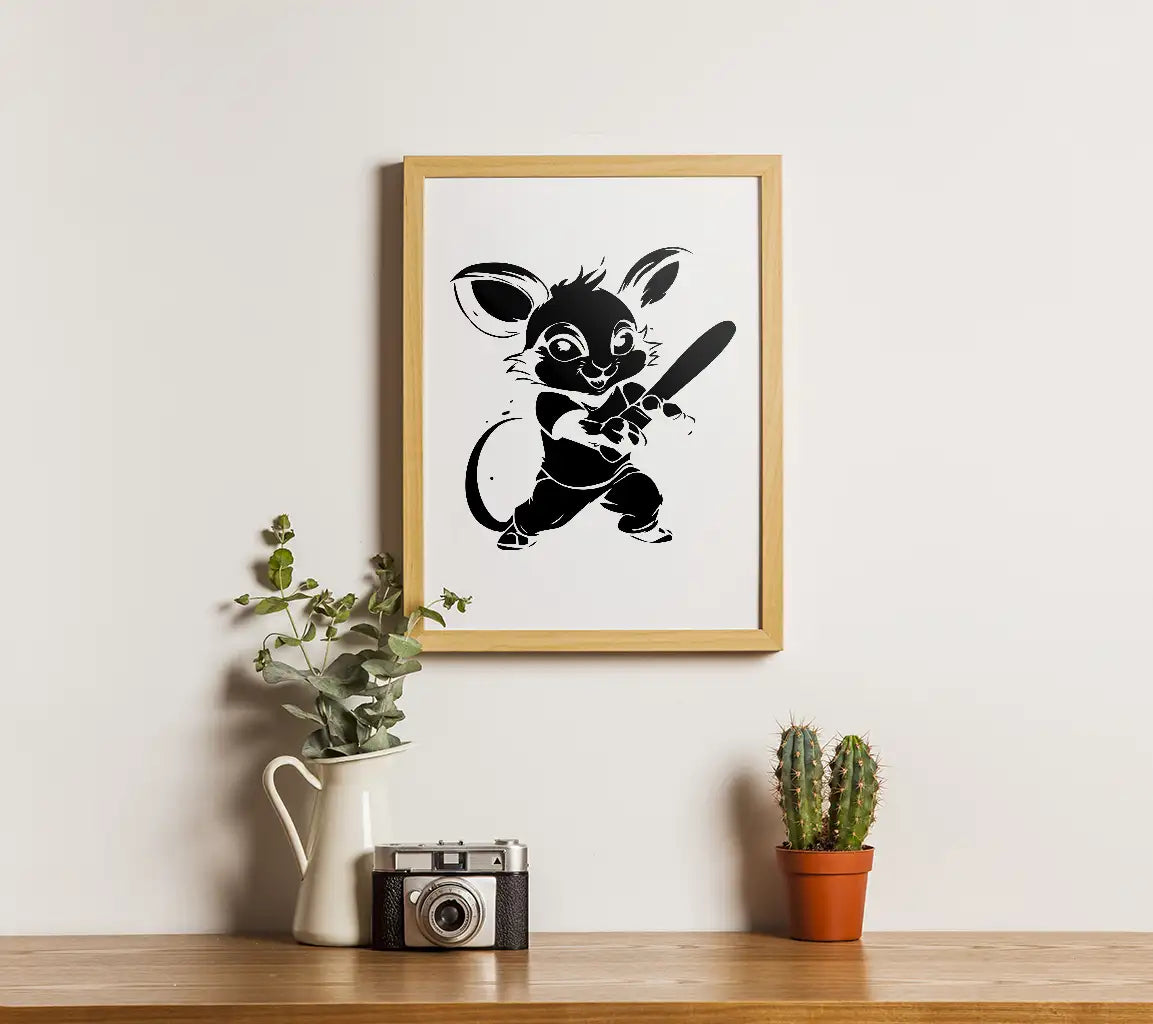 Cute Cartoon Mouse with Baseball Bat SVG -  Drawing SVG