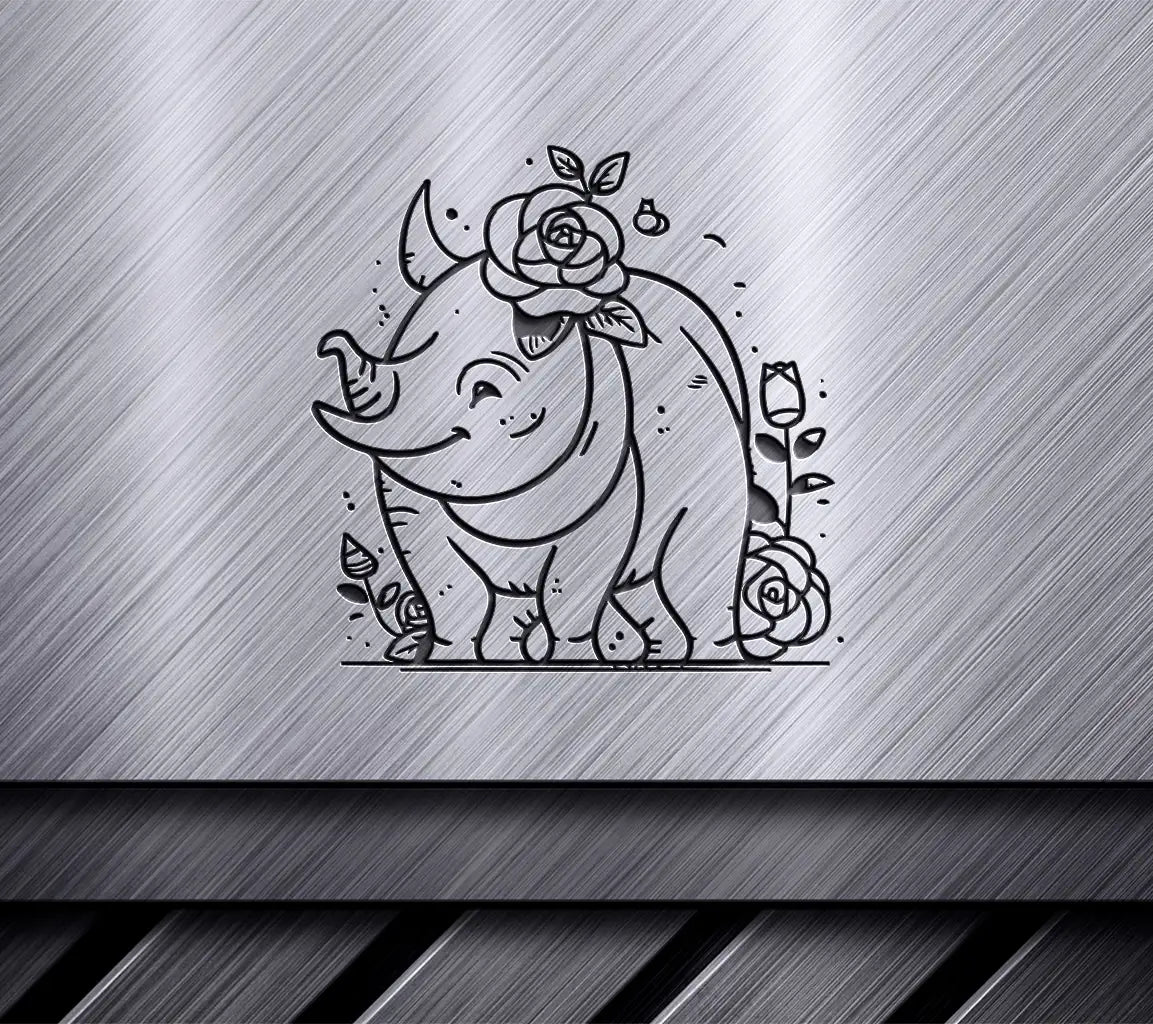 Cute Rhino with Roses SVG -  Cartoon Vector Illustration SVG