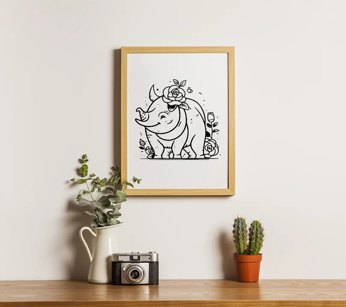 Cute Rhino with Roses SVG -  Cartoon Vector Illustration SVG