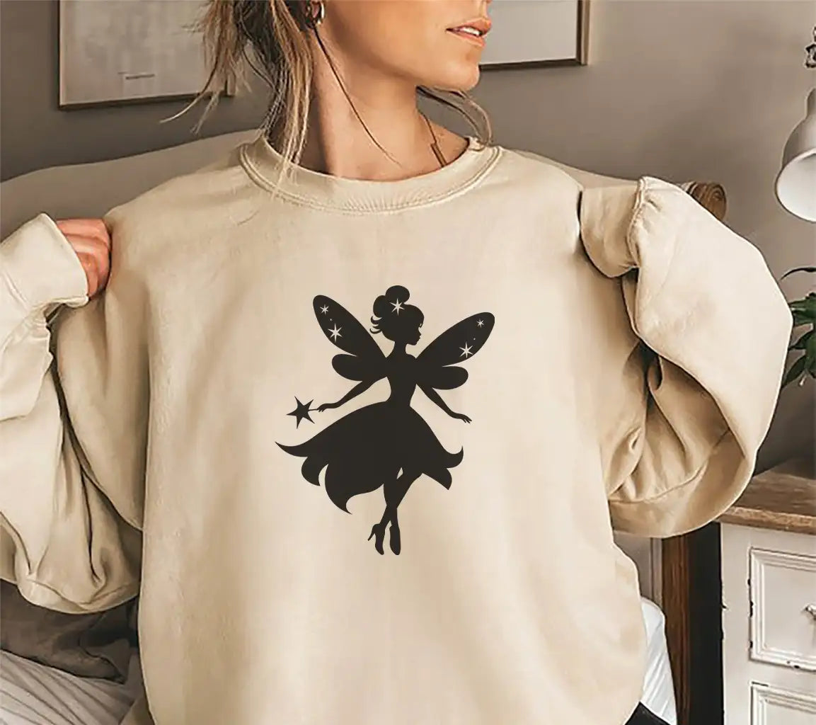 Cute Fairy Silhouette SVG with Wings and Star SVG