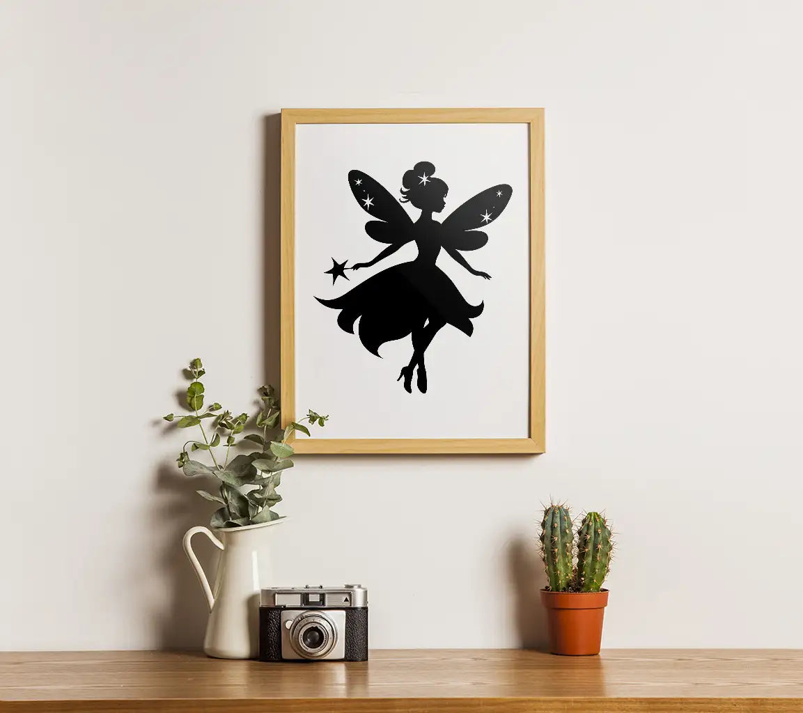 Cute Fairy Silhouette SVG with Wings and Star SVG