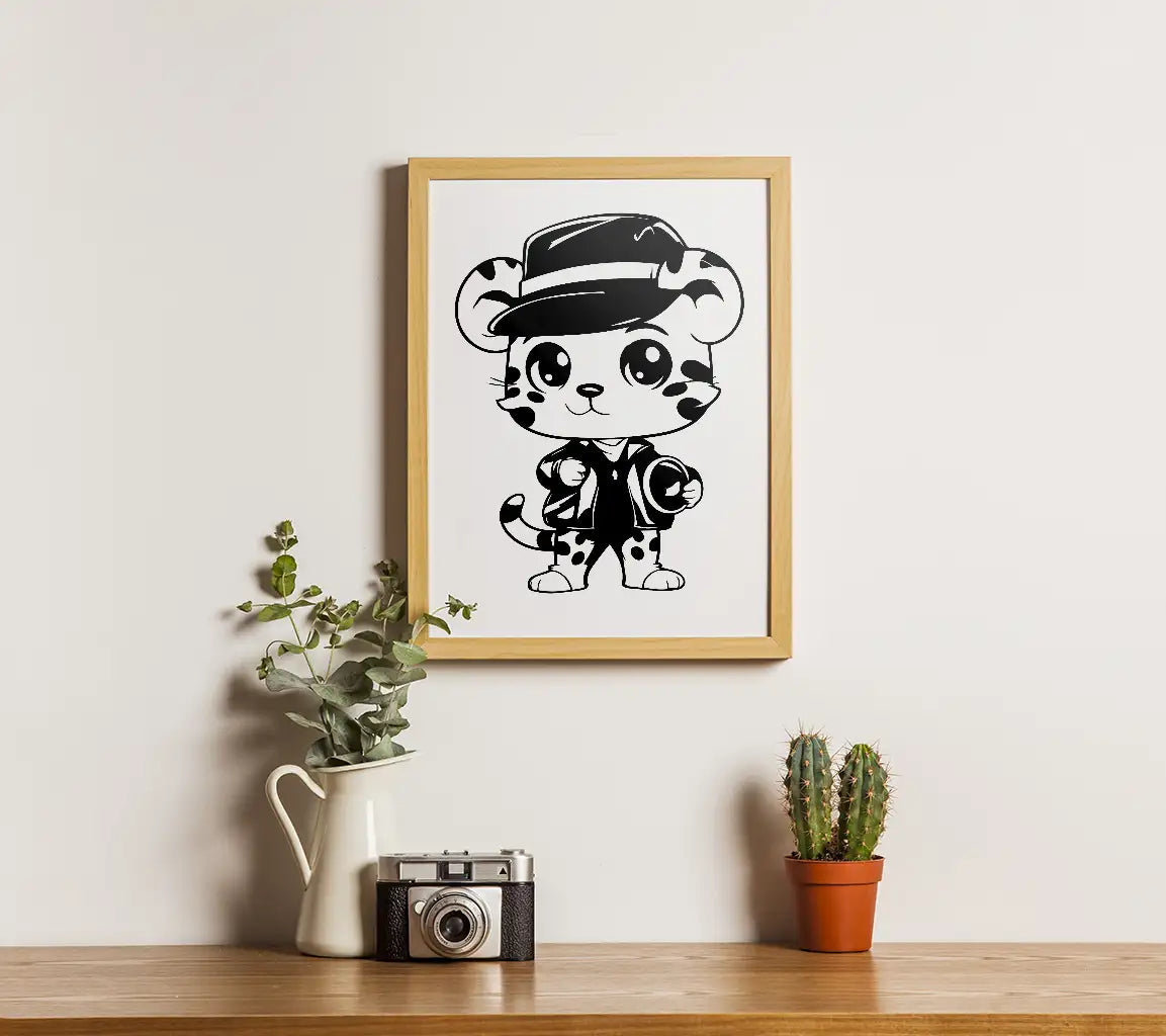 Cute Leopard in Hat & Leather Jacket -  SVG Illustration SVG