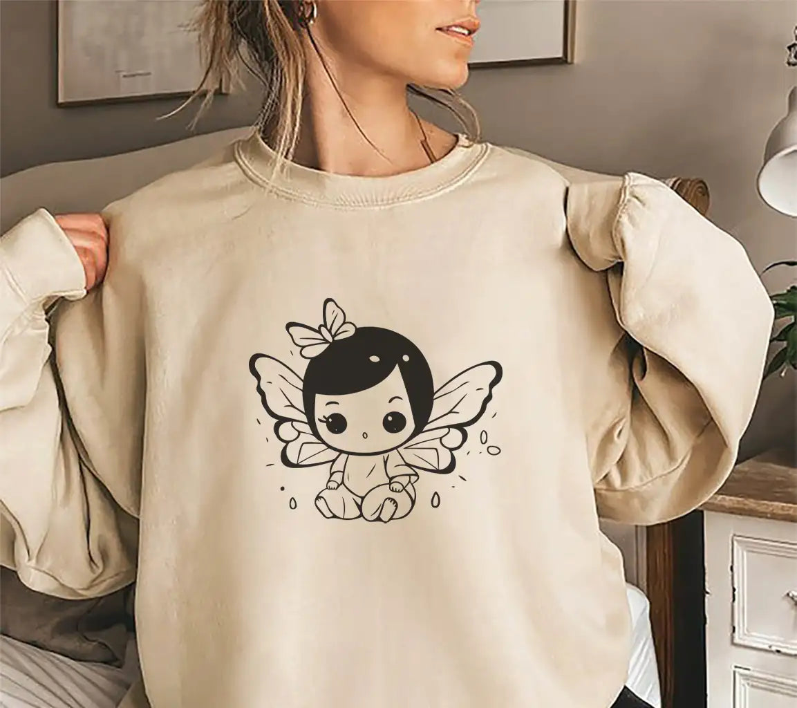 Cute Baby Fairy with Butterfly Wings SVG -  Drawing SVG