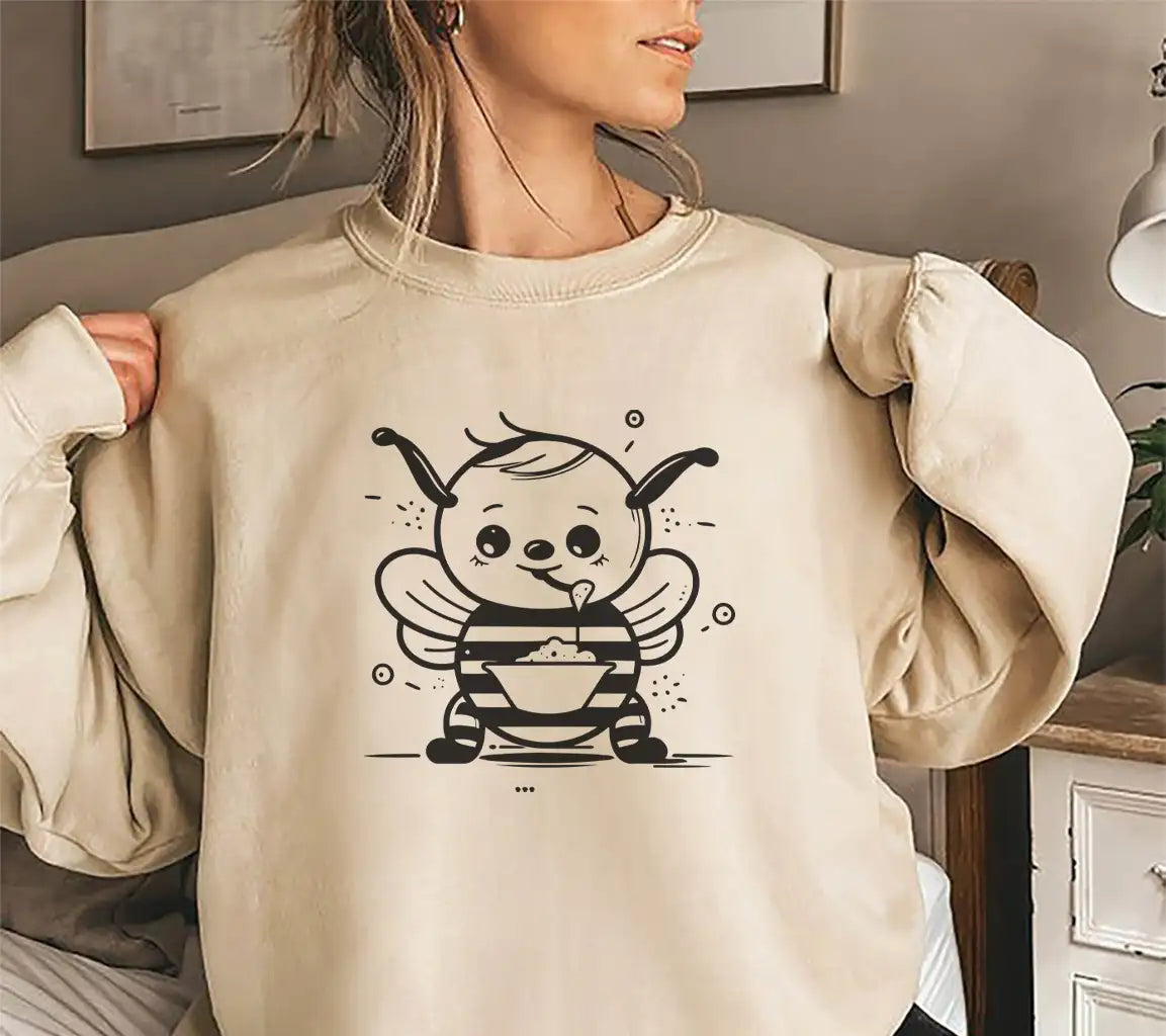 Cute Bee with Cereal Bowl SVG -  Drawing SVG