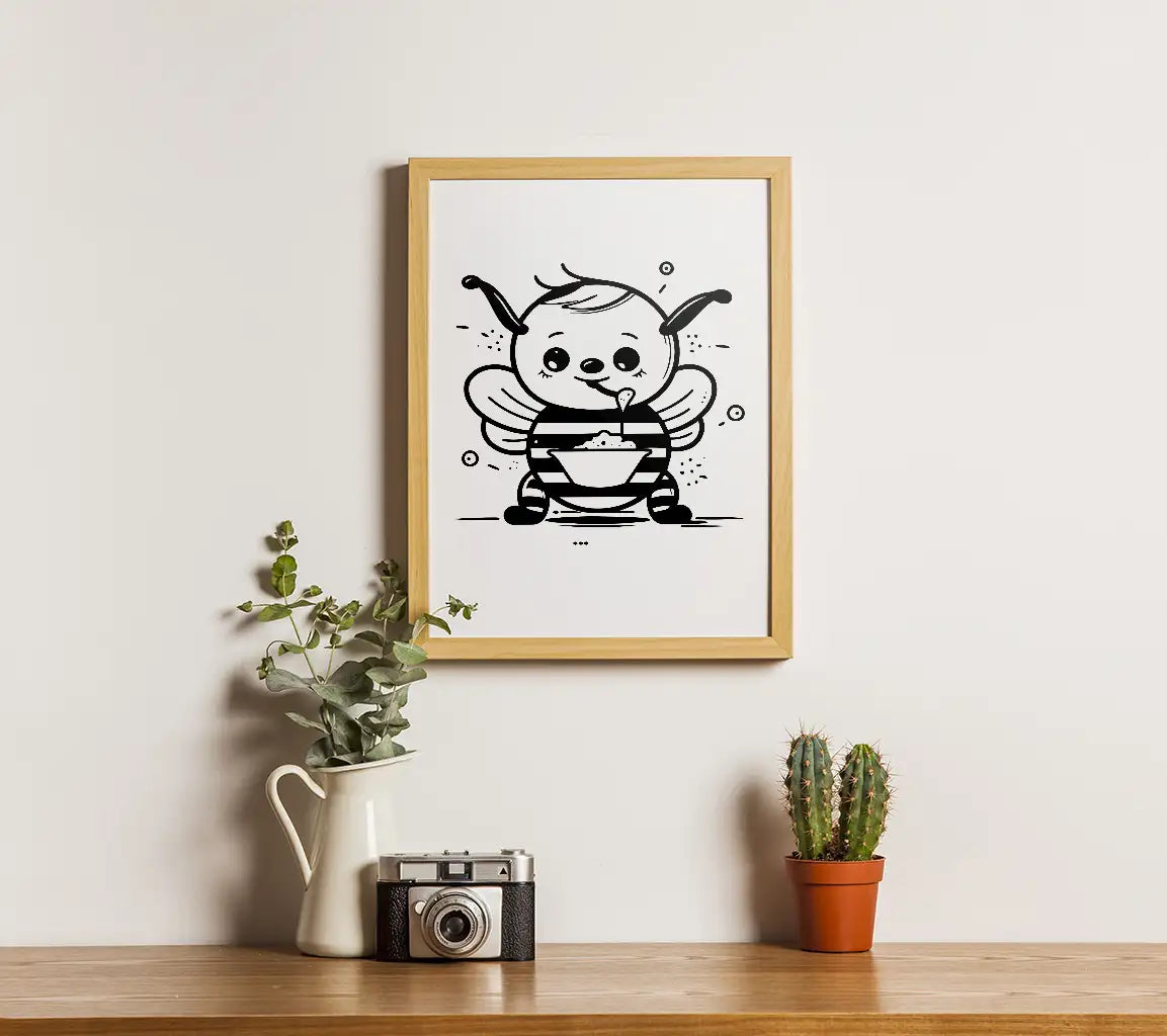 Cute Bee with Cereal Bowl SVG -  Drawing SVG