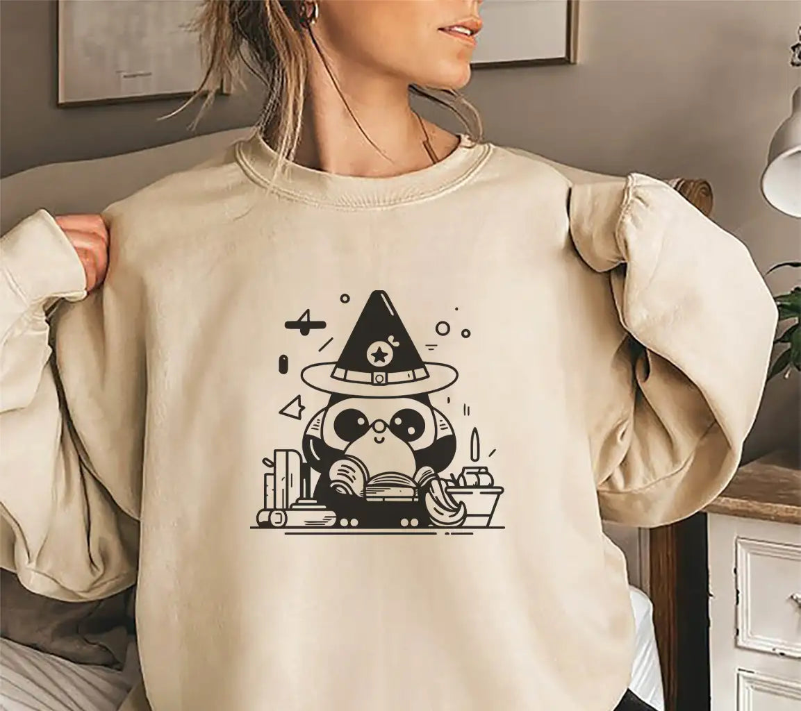 Cute Panda Witch Reading SVG -  Illustration SVG