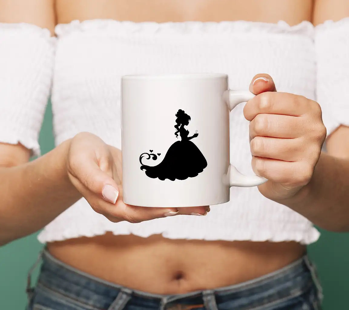 Elegant Princess Silhouette SVG - Long Dress & Cup Design SVG