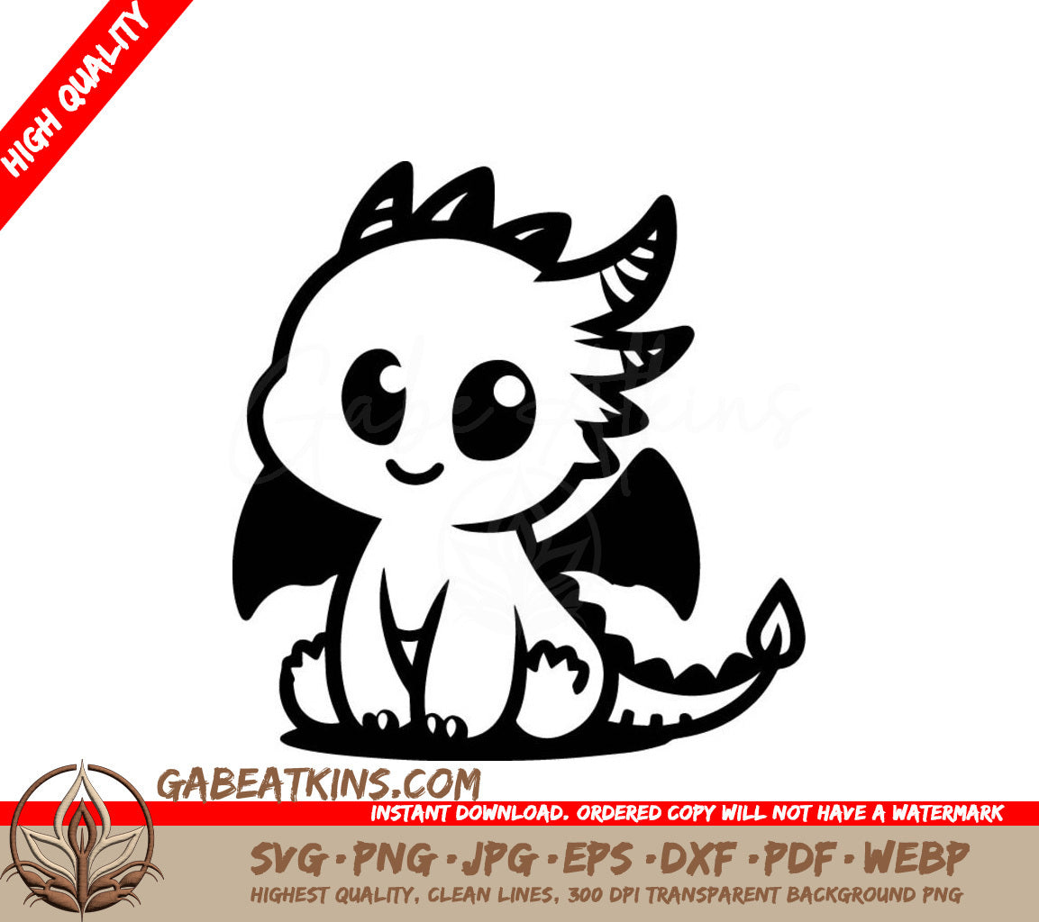 Cute Baby Dragon with Horns -  SVG Drawing SVG