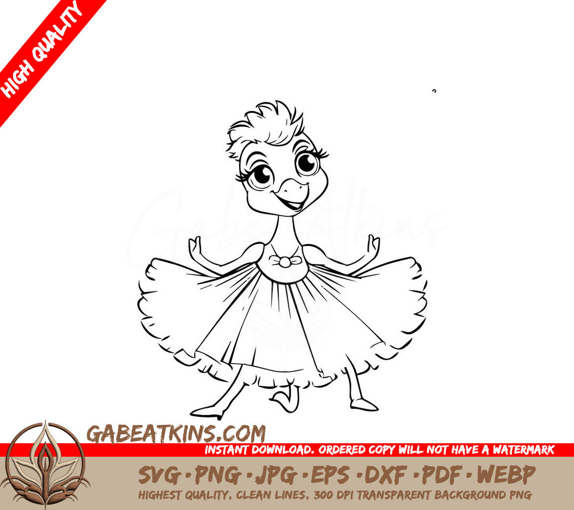 Cute Ostrich Ballerina SVG -  Cartoon Dress Illustration SVG