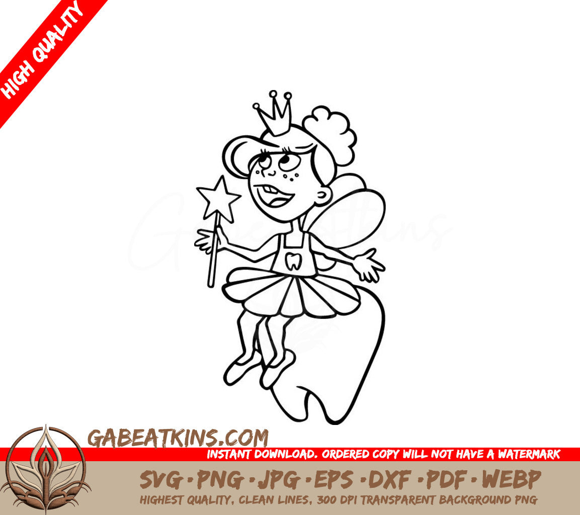 Cute Tooth Fairy with Crown & Wand -  SVG Illustration SVG