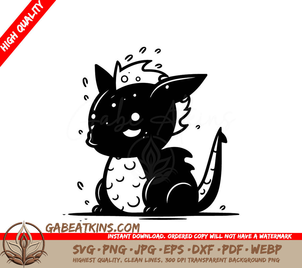 Cute Kawaii Dragon & Cat SVG -  Hand Drawn Illustration SVG