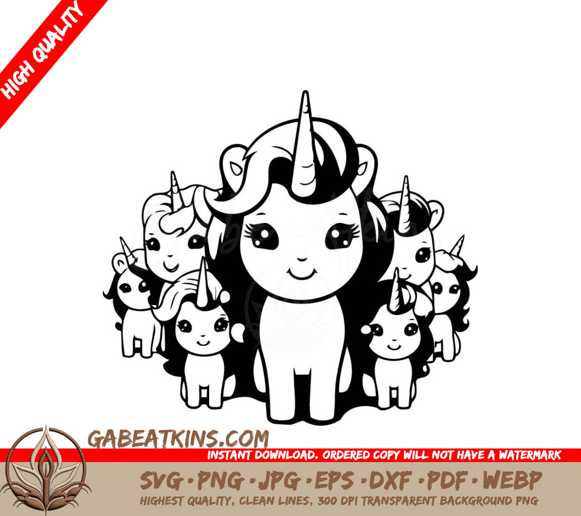 Cute Unicorn Family SVG -  Cartoon Illustration SVG