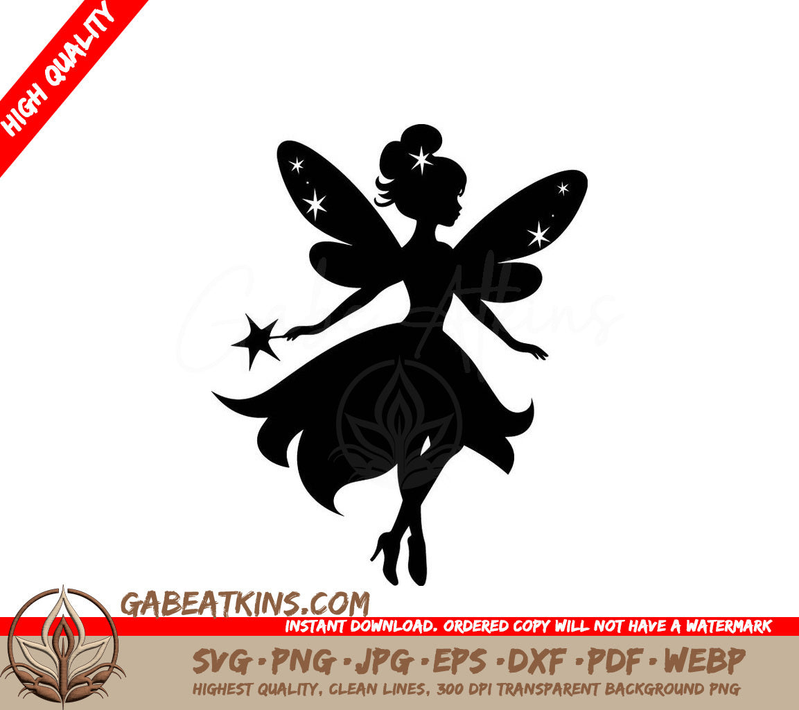 Cute Fairy Silhouette SVG with Wings and Star SVG