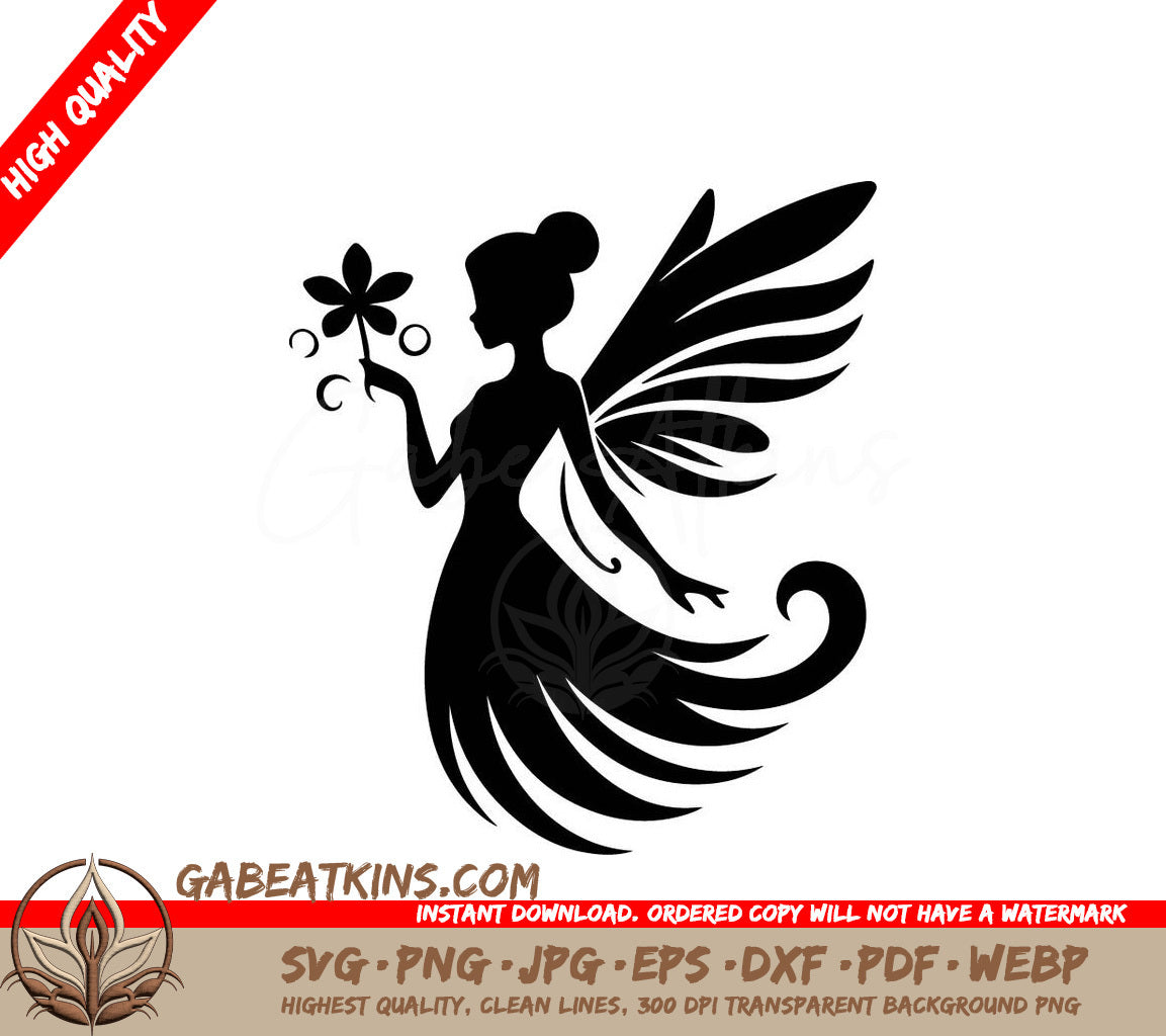  Fairy Silhouette SVG with Flower - Cute Fairy Art SVG