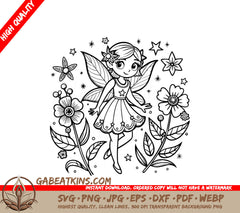  Fairy with Flowers SVG - Coloring Page Design SVG