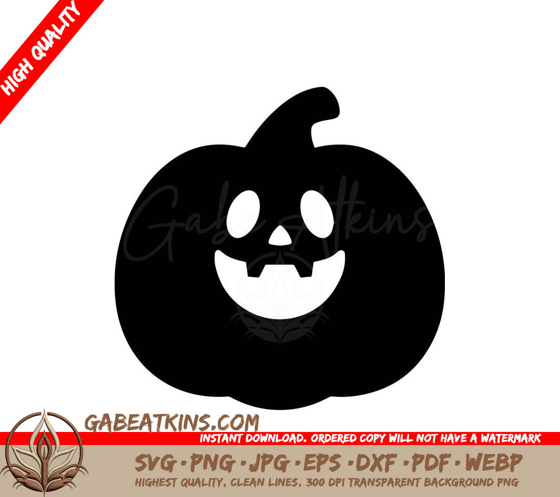 Smiling Pumpkin Silhouette SVG - Cute Halloween Jack-o-Lantern SVG