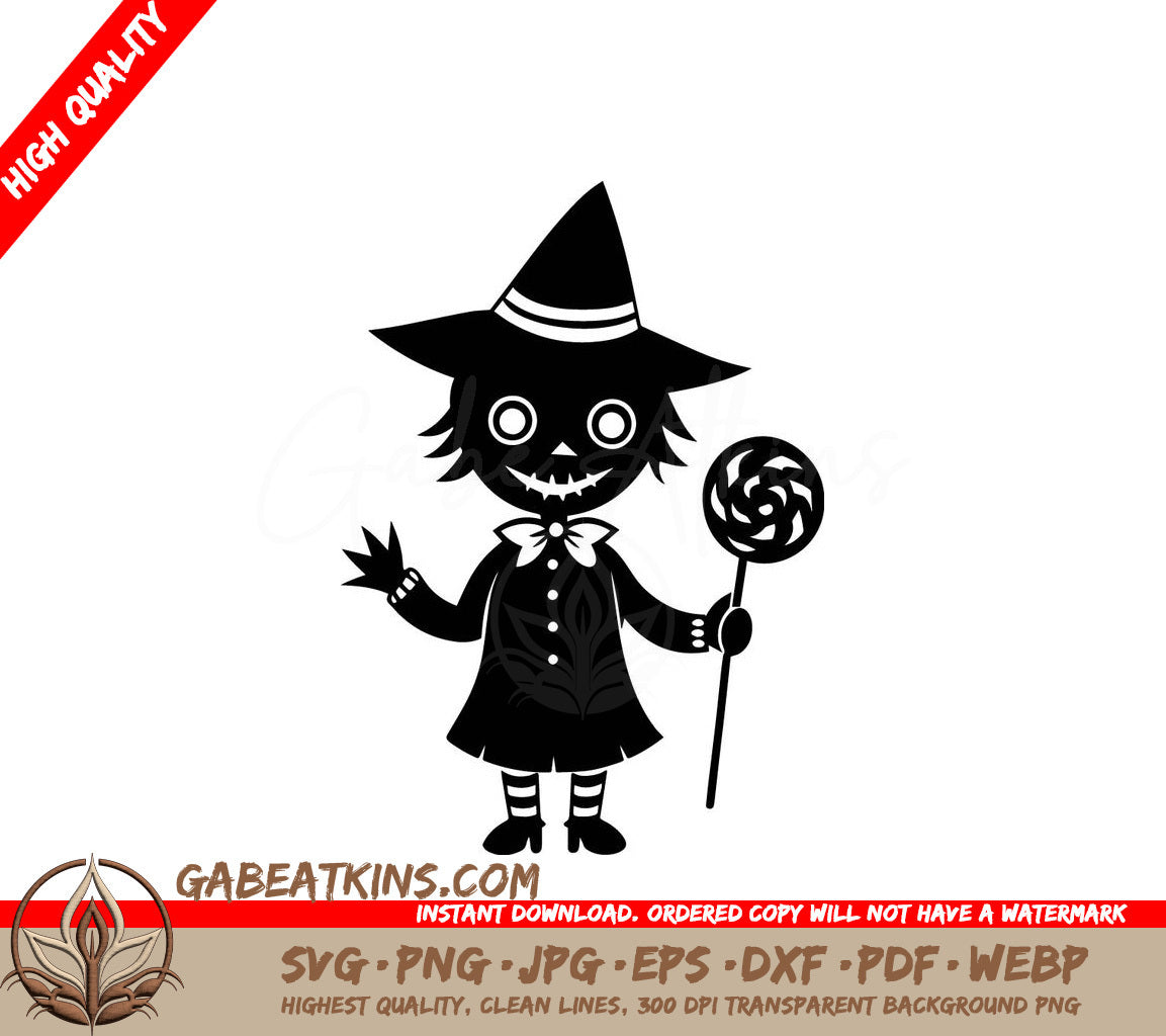 Cute Witch Holding Lollipop SVG -  Halloween Illustration SVG