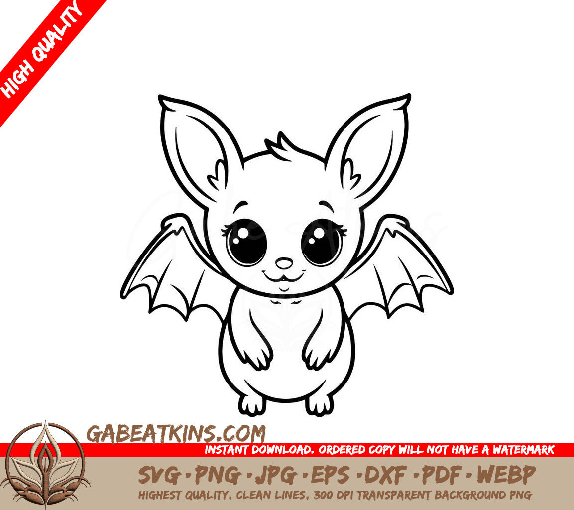 A Black And White Drawing Of A Bat With Big Eyes