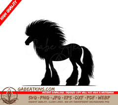 A Silhouette Of A Horse With A Long Mane SVG - Cute Gypsy Horse SVG