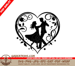 A Silhouette Of A Man And Woman Dancing Inside Of A Heart SVG - Dancing Love SVG