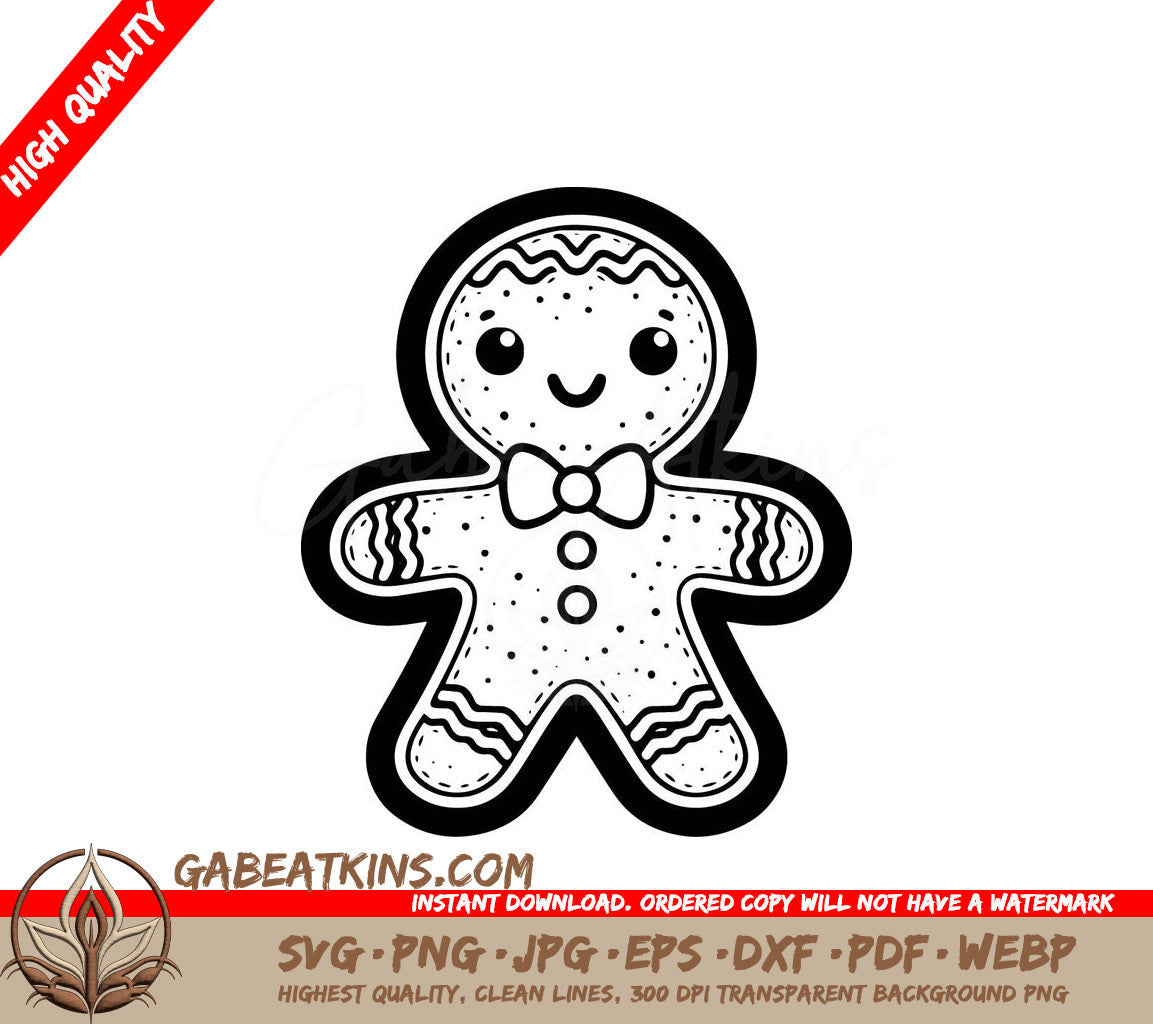  A Gingerbread Man With A Bow Tie SVG - Dapper Gingerbread Man SVG