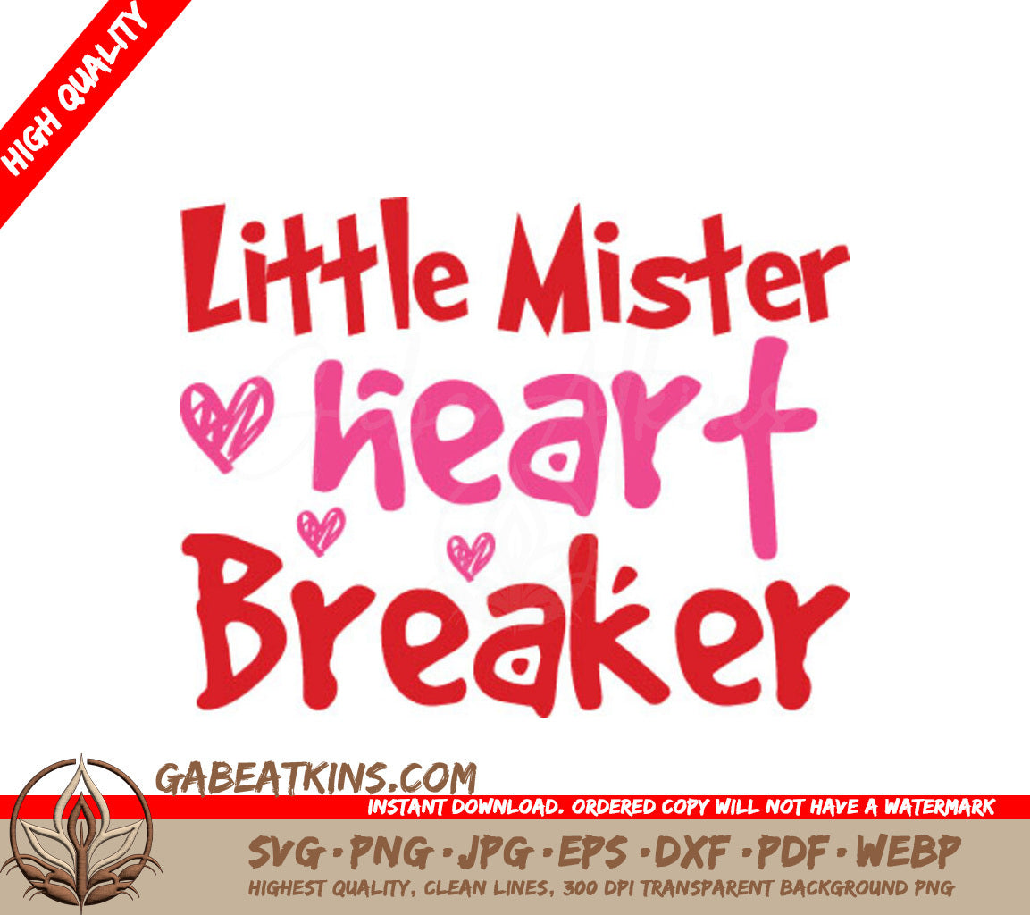 Little Mister Heart Breaker SVG Pink & Red Hearts T-Shirt Design SVG