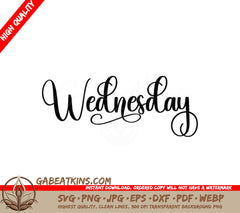 Cursive Wednesday SVG - White Background - Day of the Week Graphic SVG