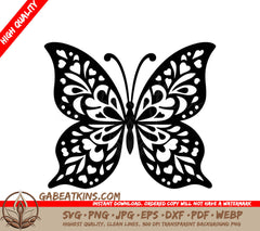 Decorative Butterfly SVG - A Black And White Butterfly With Hearts On Its Wings