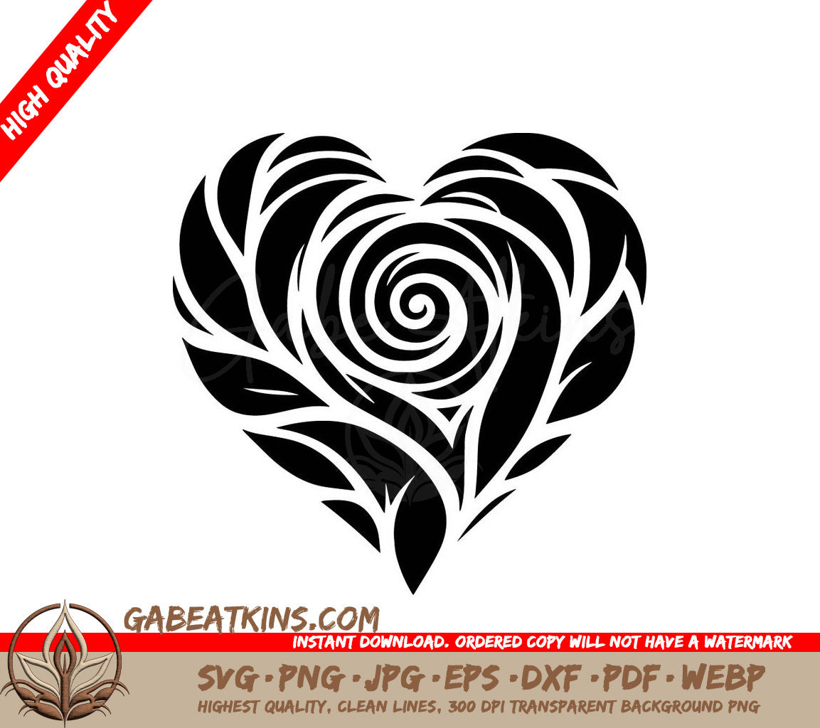 A Black And White Heart With A Spiral In The Middle SVG - Decorative Heart SVG