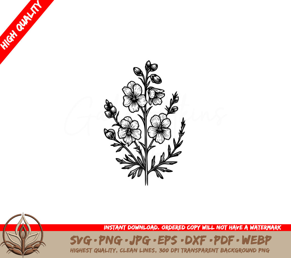 Delicate Larkspur SVG - Digital File (SVG, PNG, JPG, AI, PDF, DXF, EPS, WebP)