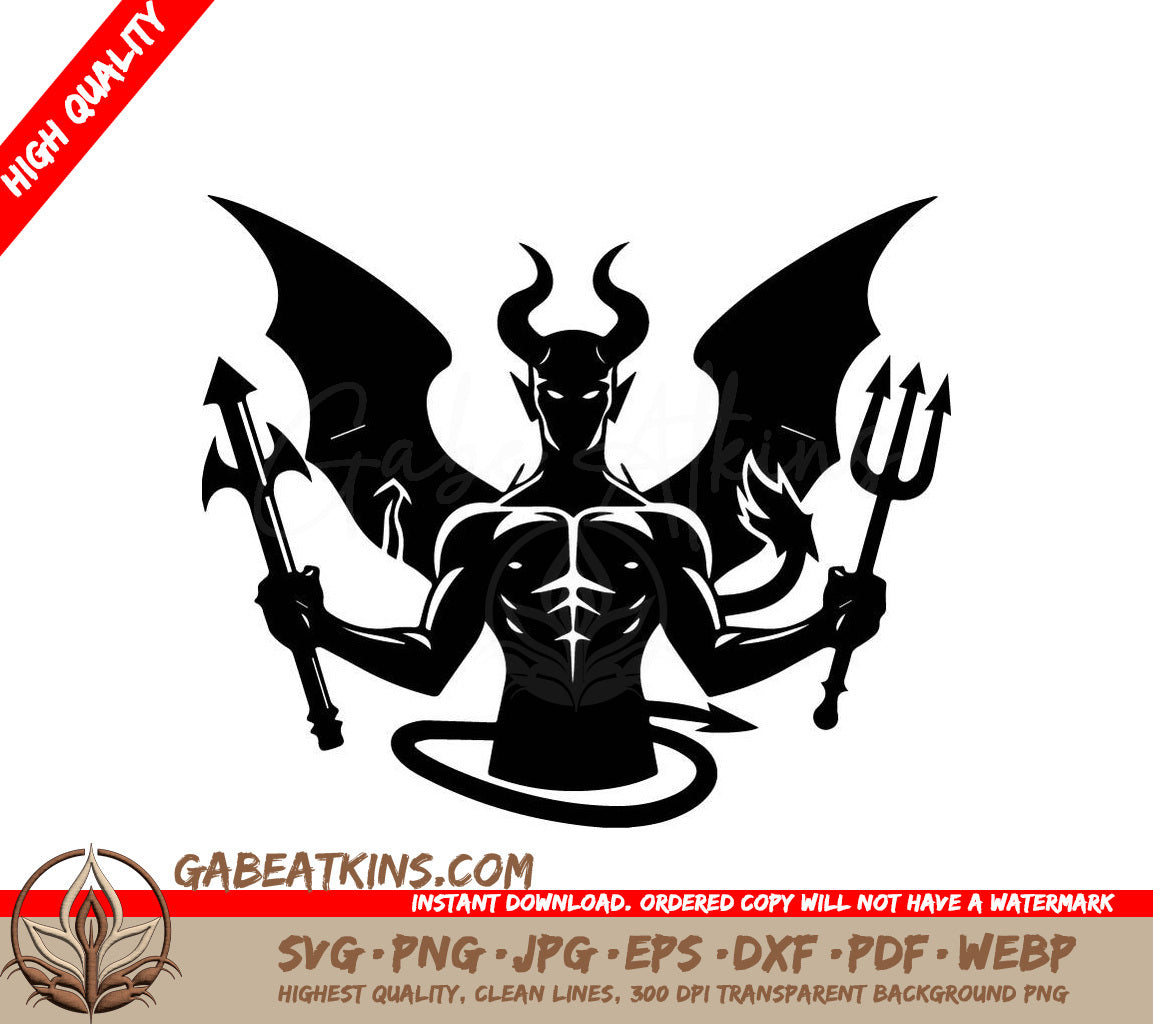 Devil Holding Trident SVG -  Silhouette SVG