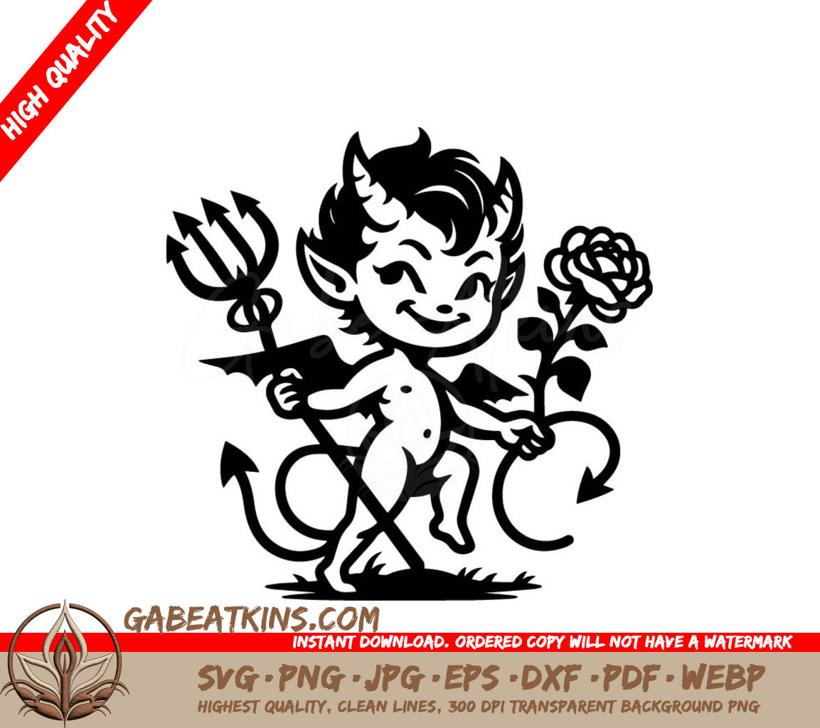 Devil with Trident and Rose SVG Clipart SVG